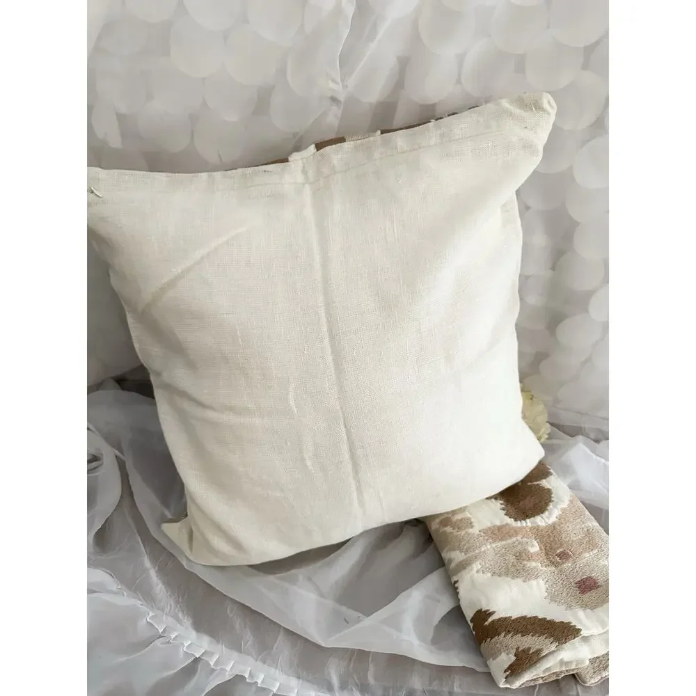 Williams Sonoma Istanbul Ikat Embroidered Accent Pillow Cover Coral Beige SET 2